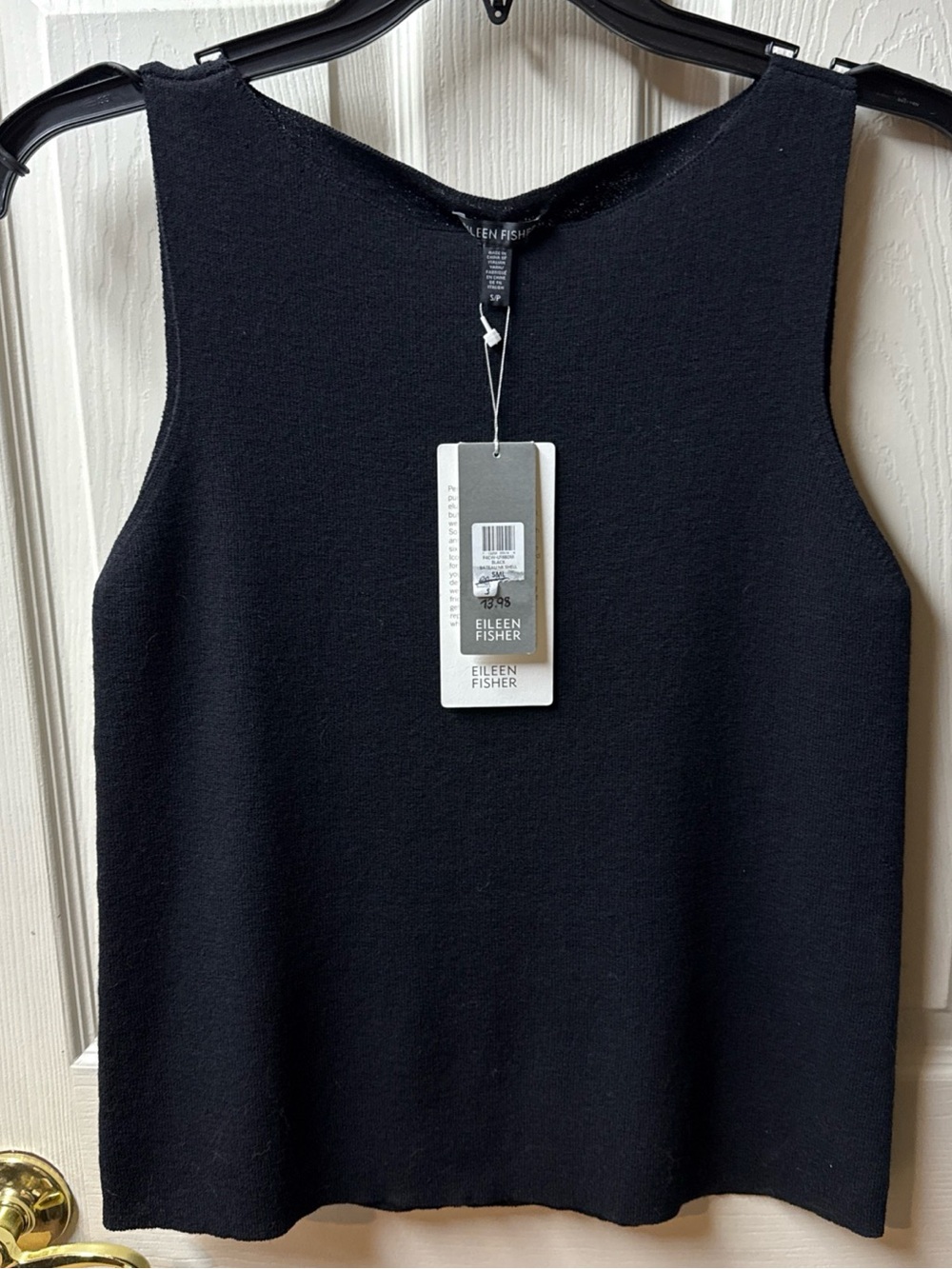 Eileen Fisher Shell Tank 100% Wool Italian Yarn Boat Neck Black Women Sz S Read
